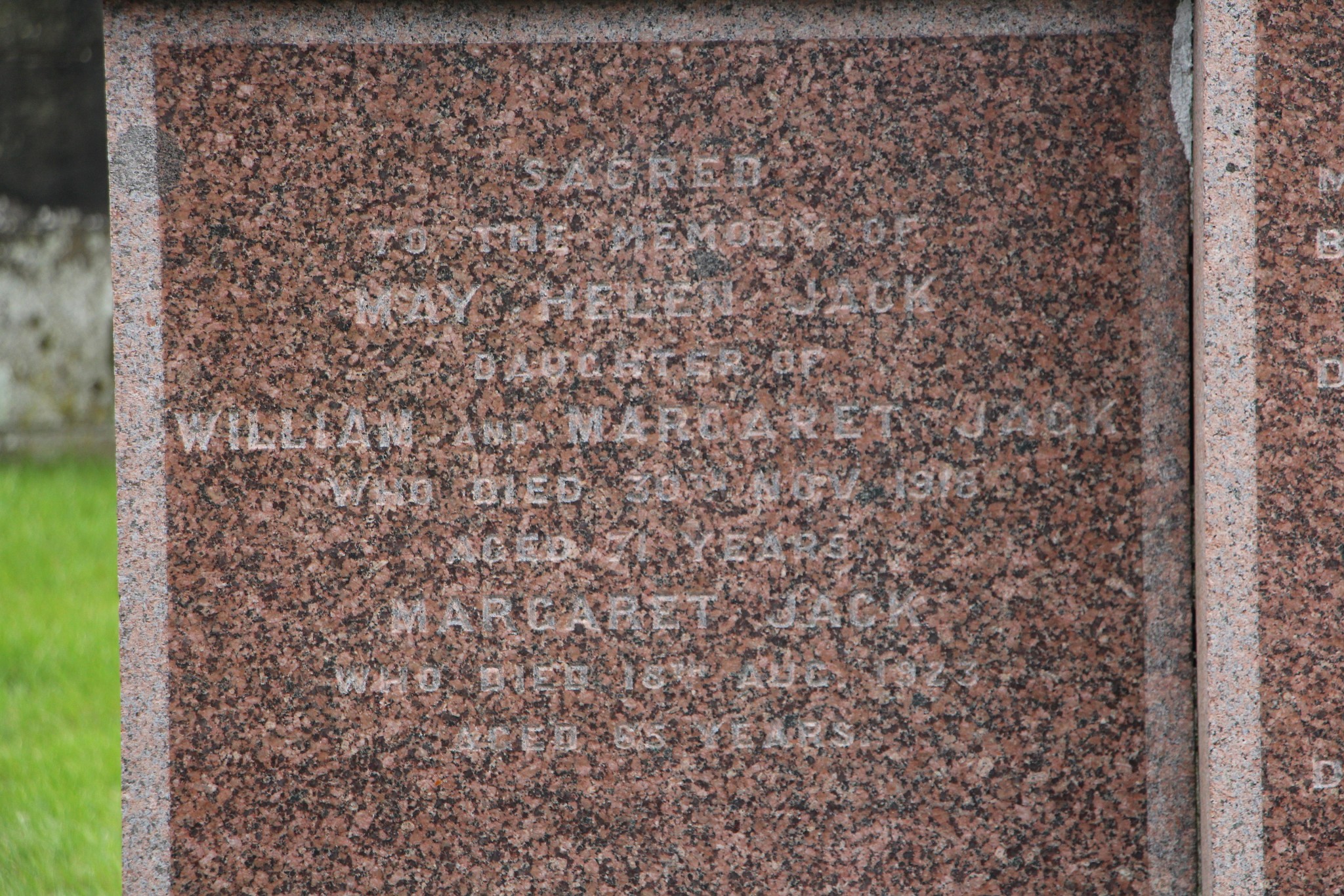 May Helen Jack, Elgin Cathedral